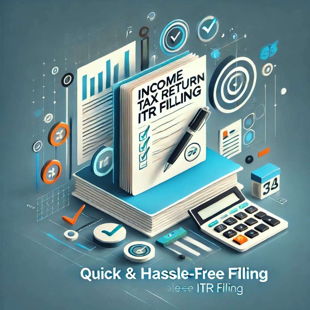 DALL·E 2025 01 13 17.32.30 A modern and visually appealing image representing Income Tax Return ITR filing services. The image features a clean design with elements such as a